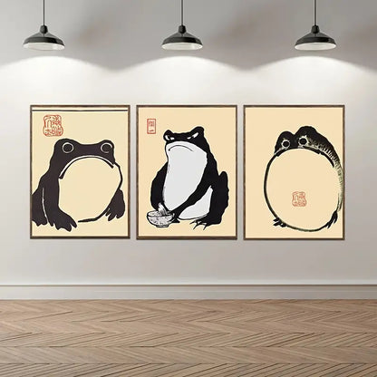 3pcs Vintage Matsumoto Frog Canvas Wall Art Decor