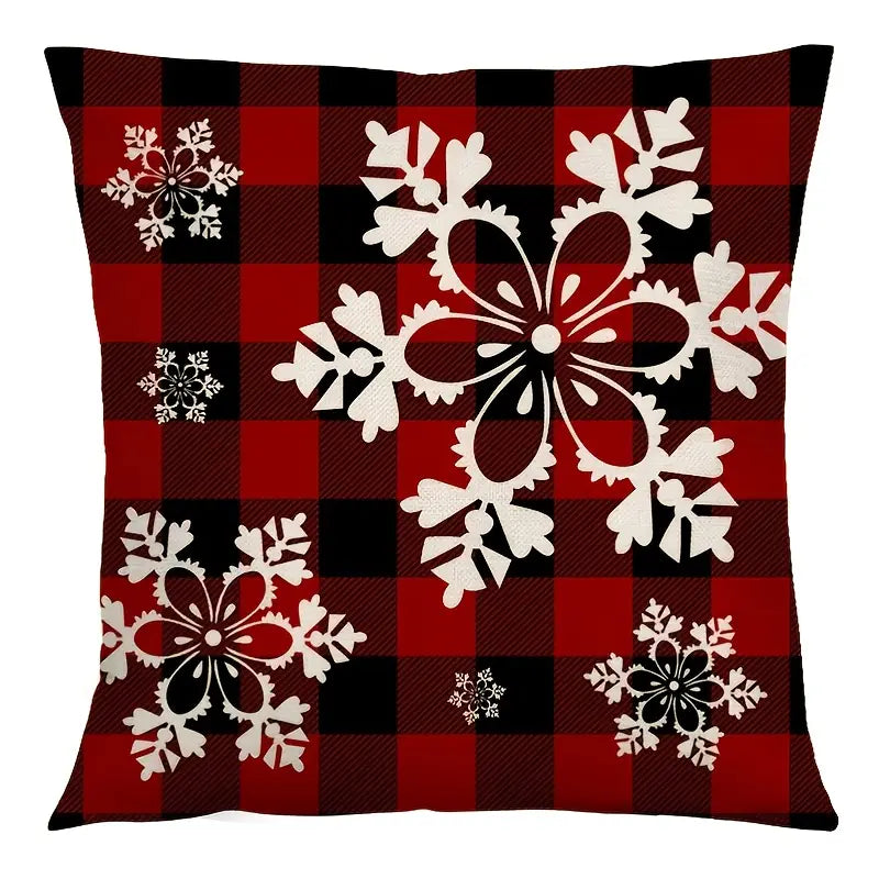 New Year Decorative Throw Pillow Cover in Red Plaid