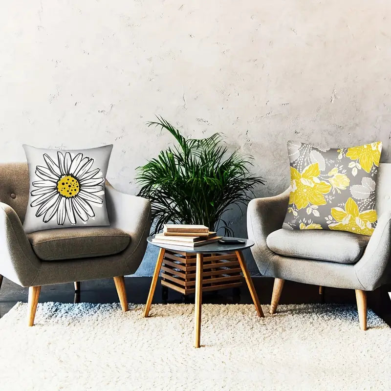 Yellow Linen Decorative Throw Pillow Cover 17.72" x 17.72"