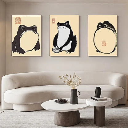 3pcs Vintage Matsumoto Frog Canvas Wall Art Decor