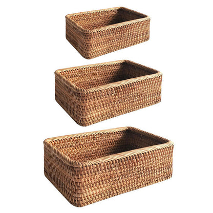 Hand-Woven Rattan Wicker Rectangular Storage Basket