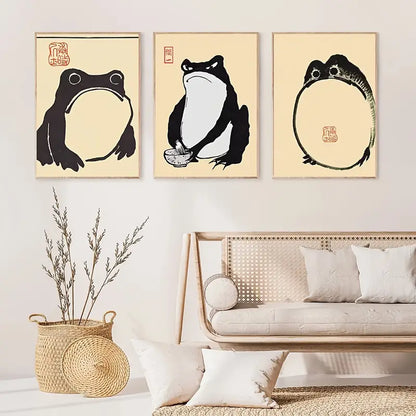 3pcs Vintage Matsumoto Frog Canvas Wall Art Decor