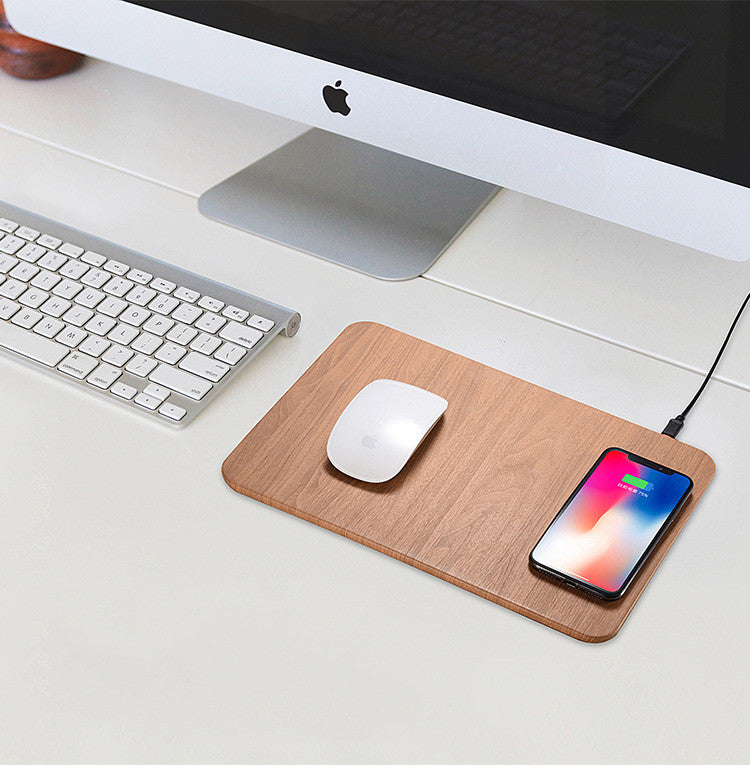 Wood Grain Wireless Charging Mouse Pad and Charger