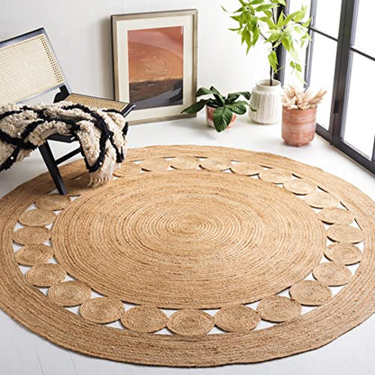 SAFAVIEH Natural Fiber Collection Area Rug - 8 Round Natural Handmade Boho Charm Farmhouse Jute Ideal for High Traffic Areas in Living Room Bedroom (NF364A)