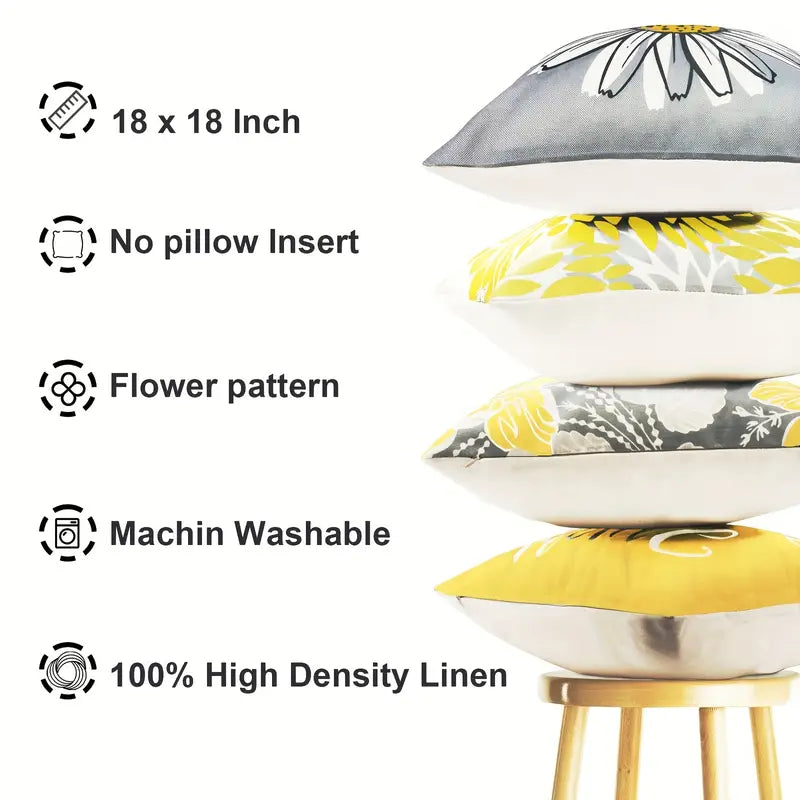 Yellow Linen Decorative Throw Pillow Cover 17.72" x 17.72"