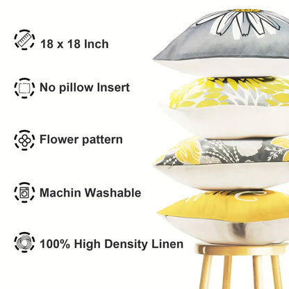 Yellow Linen Decorative Throw Pillow Cover 17.72" x 17.72"