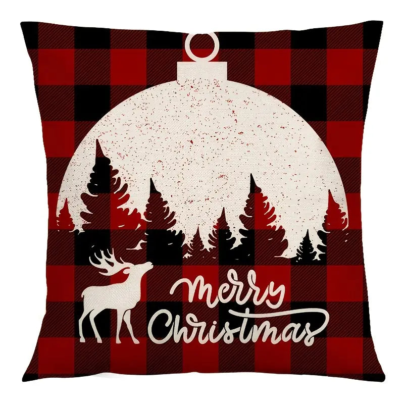 New Year Decorative Throw Pillow Cover in Red Plaid
