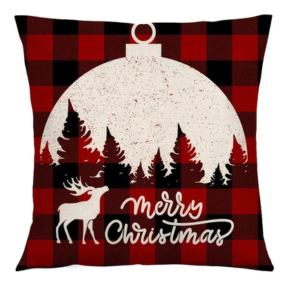 New Year Decorative Throw Pillow Cover in Red Plaid