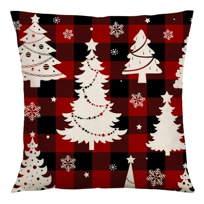 New Year Decorative Throw Pillow Cover in Red Plaid