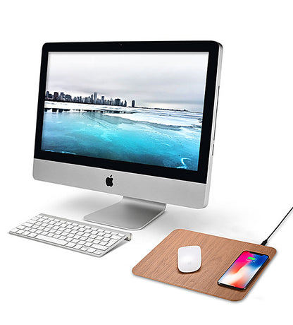Wood Grain Wireless Charging Mouse Pad and Charger